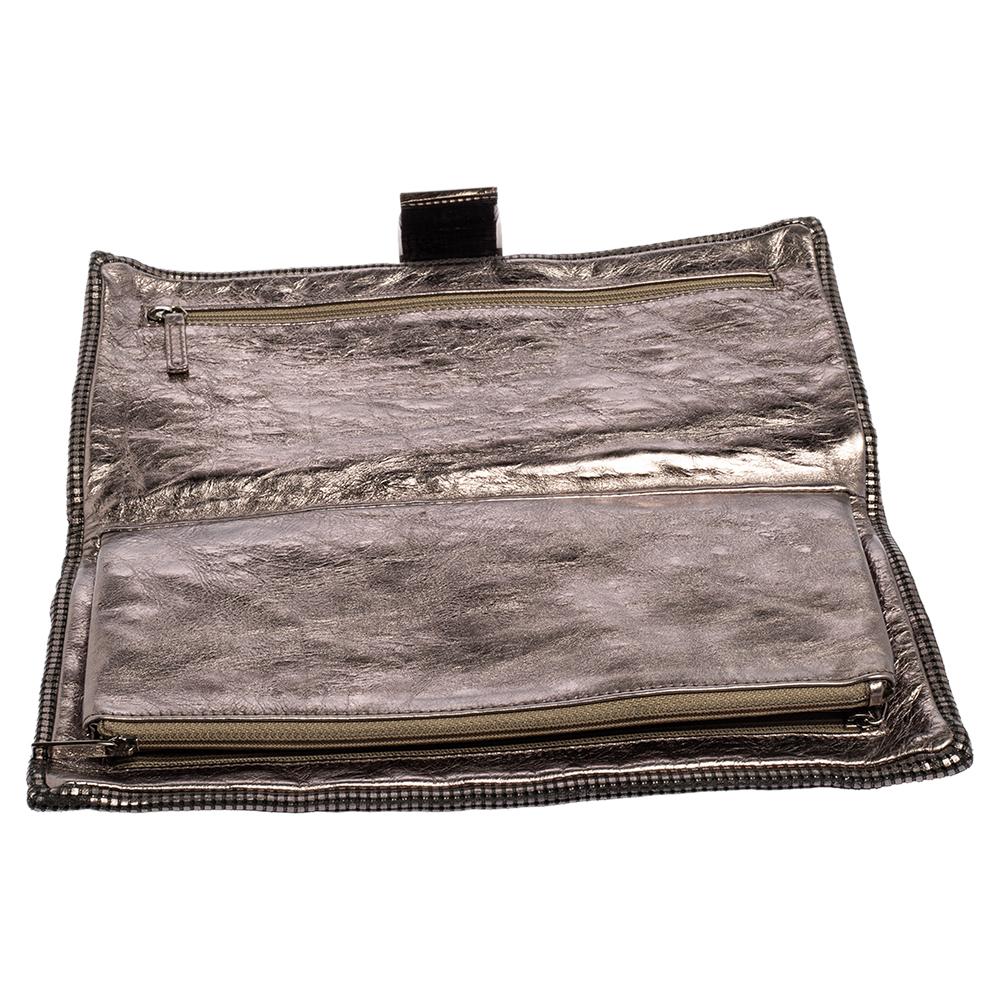 Chanel Metallic Silver Laser Etched Clutch 5