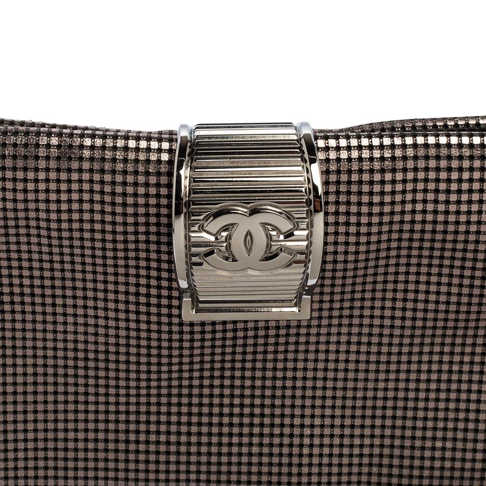Chanel Metallic Silver Laser Etched Clutch 8