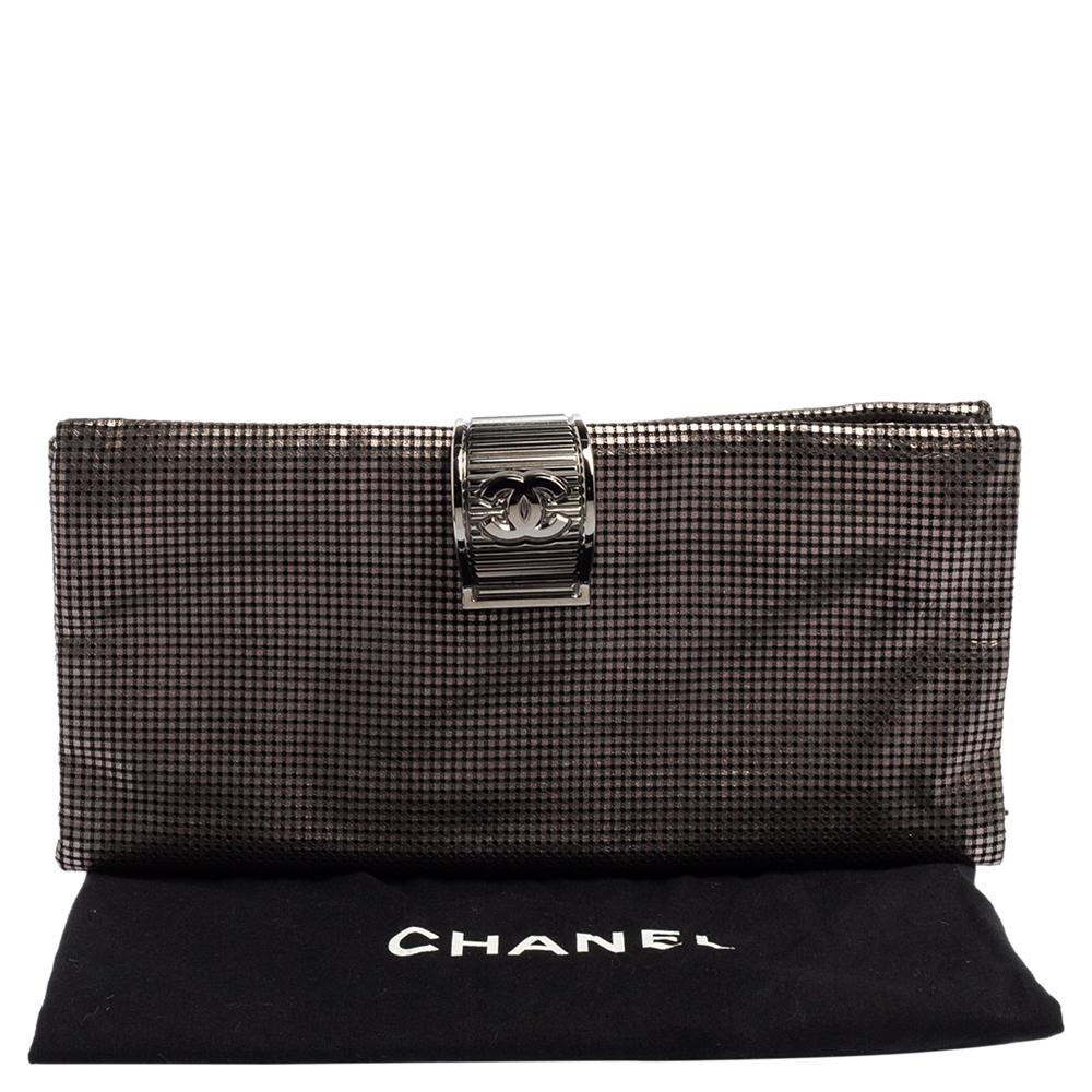 Chanel Metallic Silver Laser Etched Clutch 9