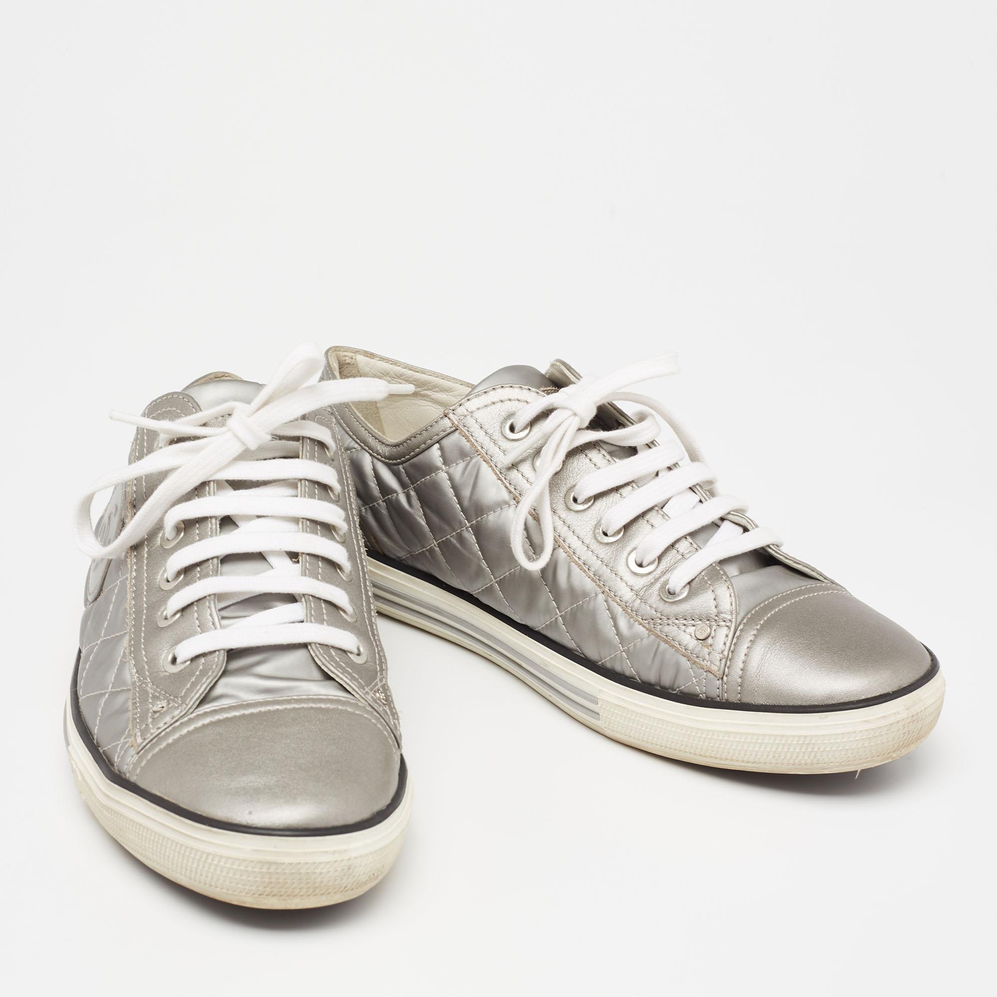 silver chanel sneakers