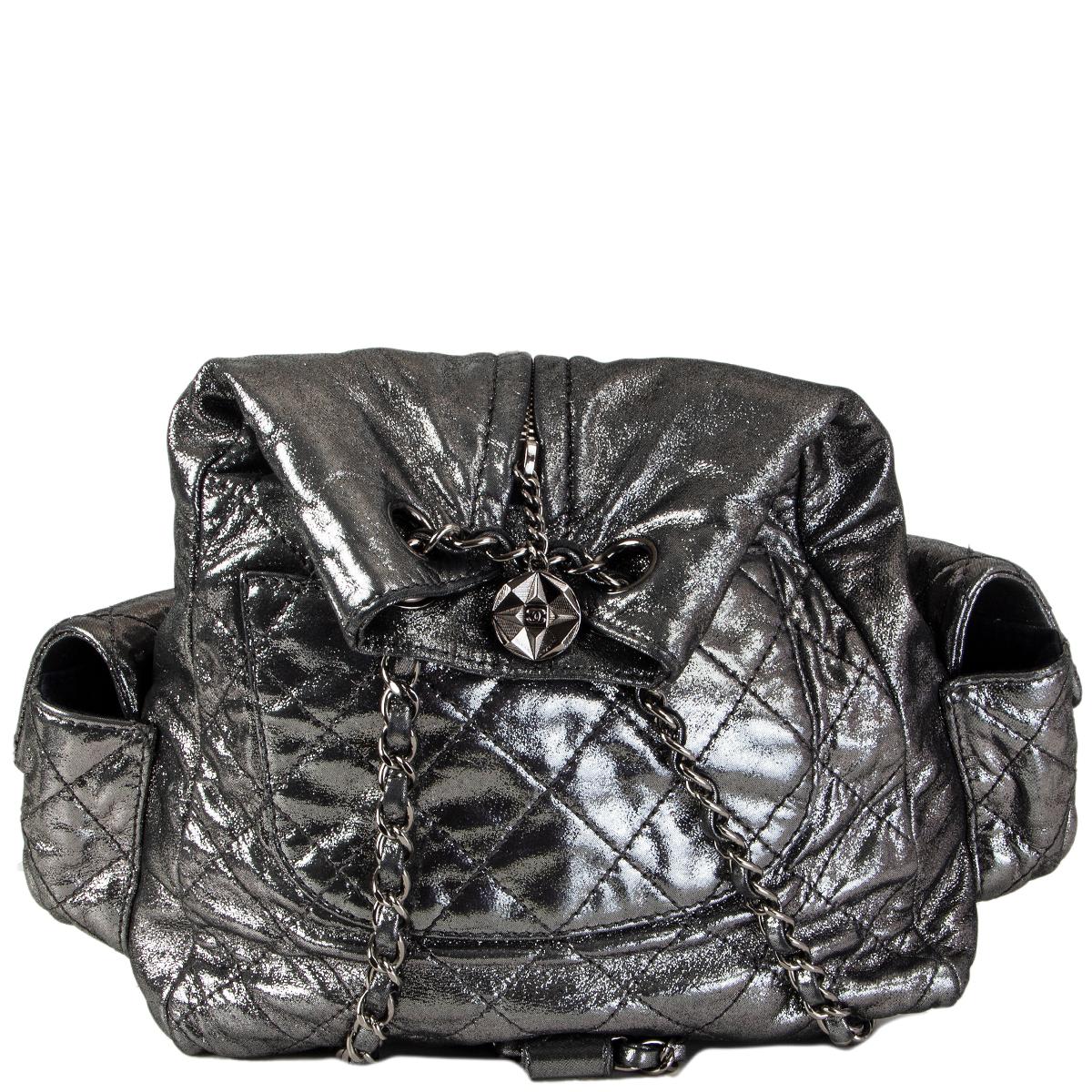 silver metallic backpack