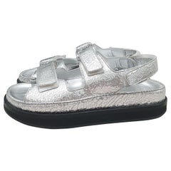 Chanel Metallic Silver Leather CC 'Dad' Sandals