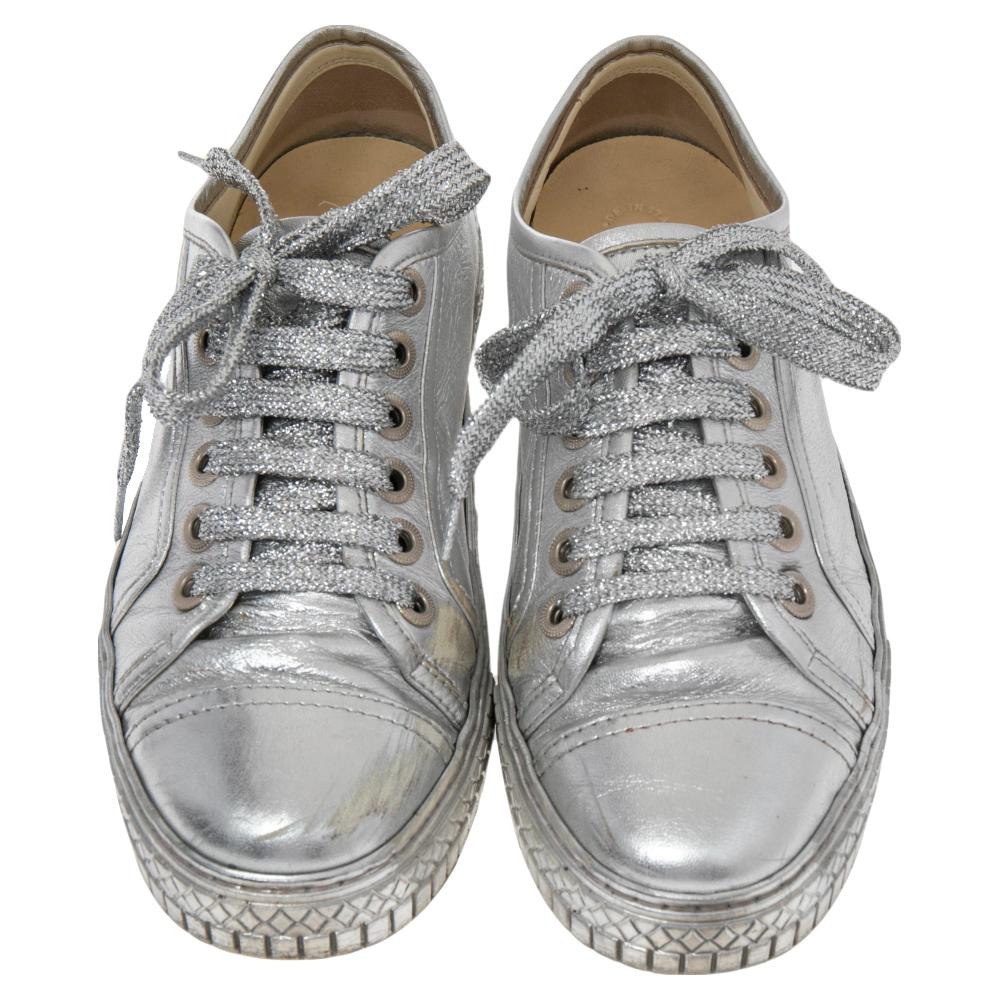 silver chanel sneakers