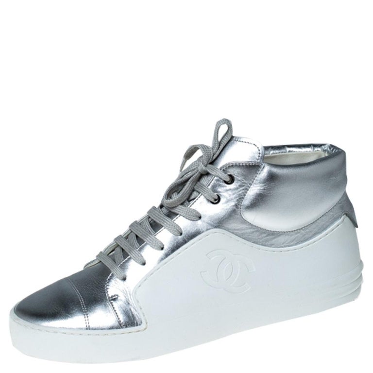 white chanel high top sneakers