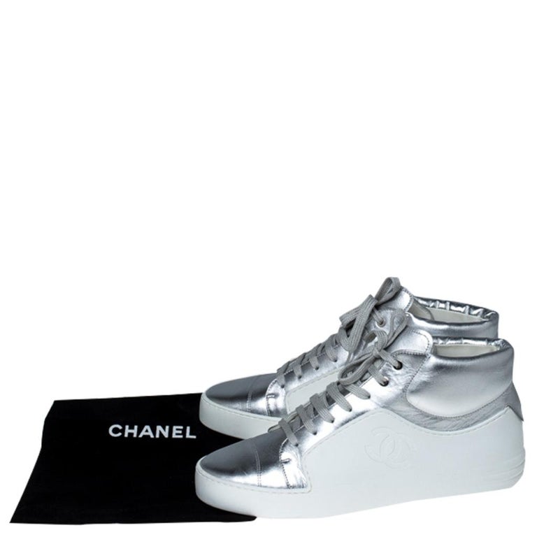 white chanel high top sneakers