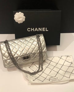 CHANEL Metallic Silver Quilted 2.55 Aged Leather Reissue Double Flap Bag 228