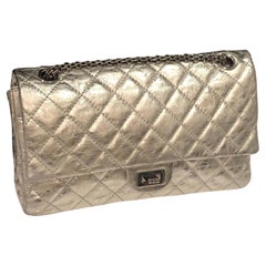 CHANEL Metallic Silver Quilted 2.55 Aged Leather Reissue Double Flap Bag 228 