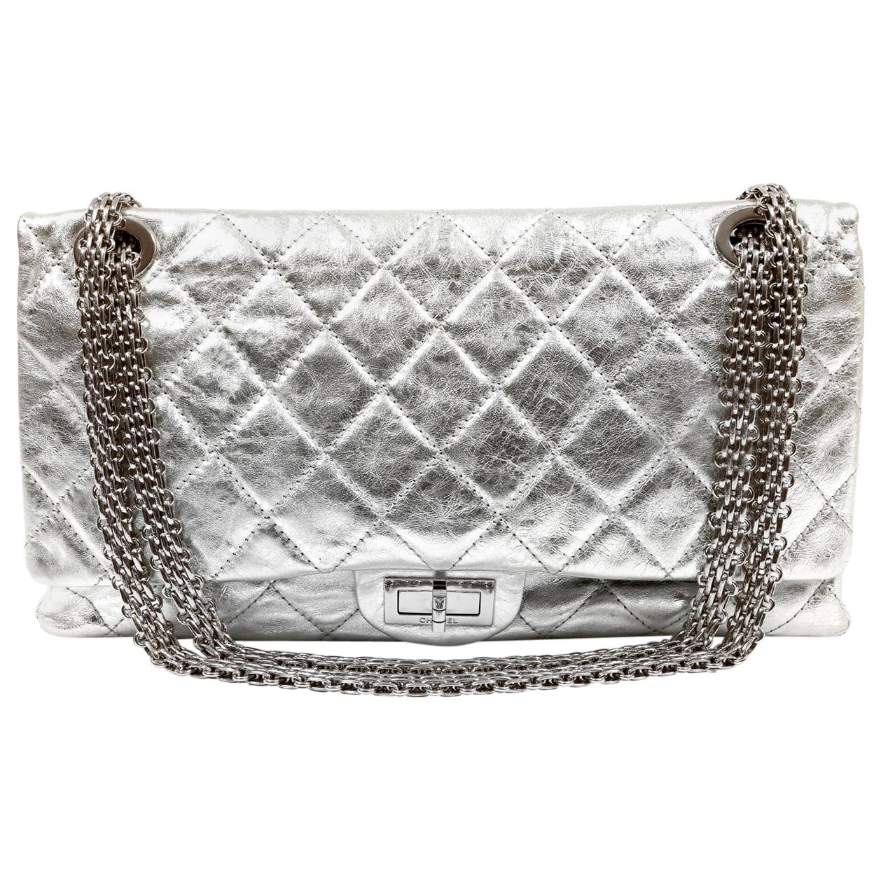 Chanel Metallic Silver Maxi 2.55 Reissue Flap Bag