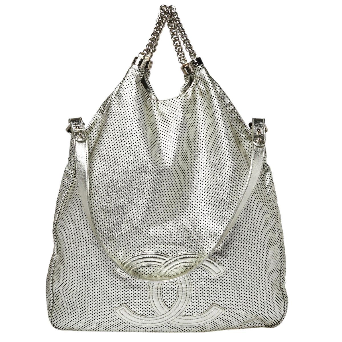 Chanel Perforated Leather Shoulder Bag - Silver