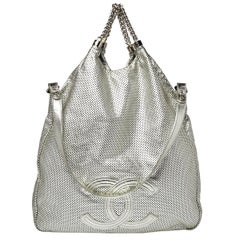 Chanel Metallic Silver Perforated Leather Large Rodeo Drive Hobo