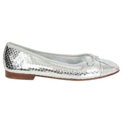 CHANEL metallic silver PYTHON snakeskin Ballet Flats Shoes 39