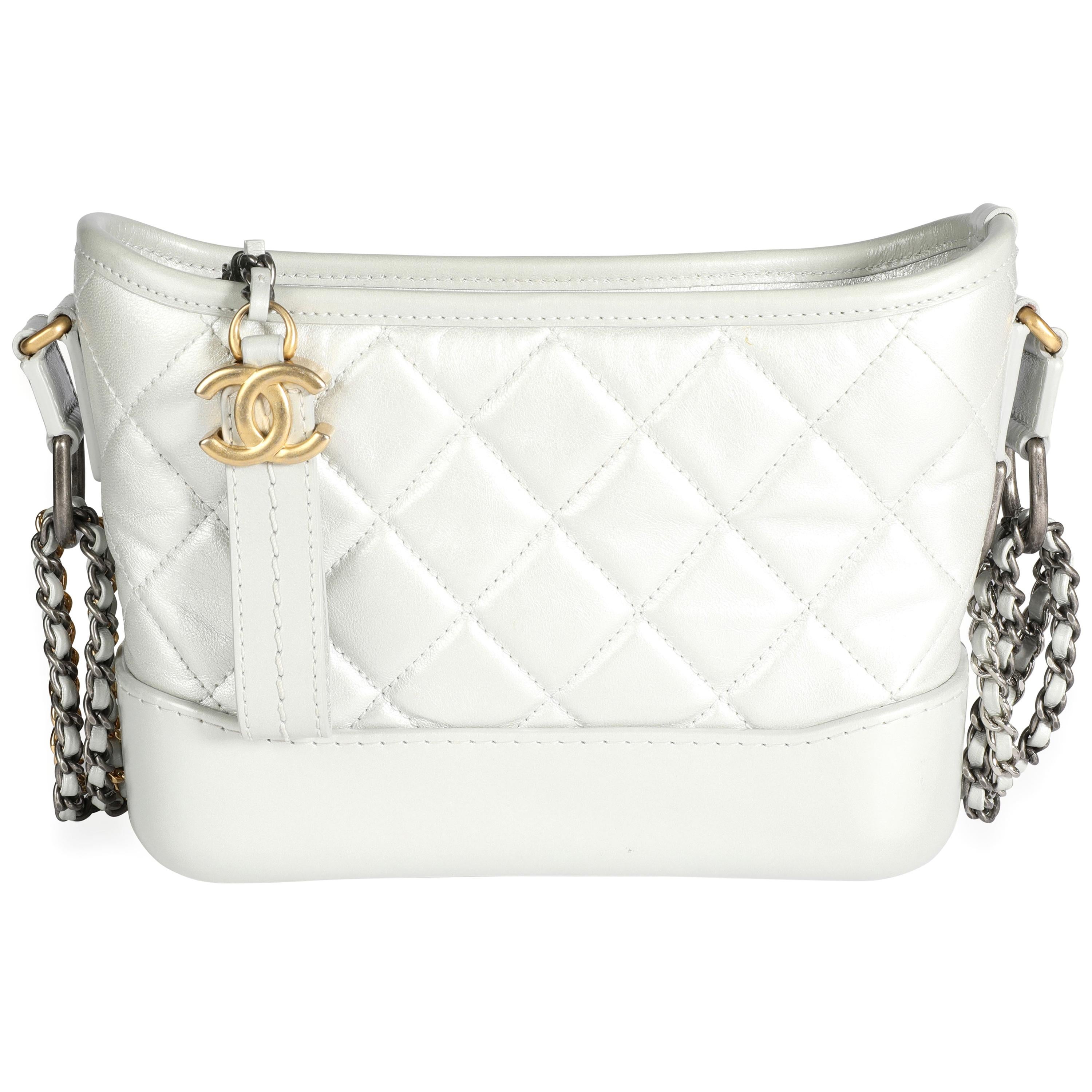 Chanel Metallic Silver Quilted Calfskin Small Gabrielle Hobo