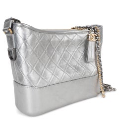 CHANEL metallic silver quilted leather 2017 GABRIELLE MEDIUM HOBO Shoulder Bag