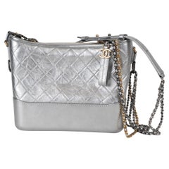 CHANEL metallic silver quilted leather 2017 GABRIELLE MEDIUM HOBO Shoulder Bag
