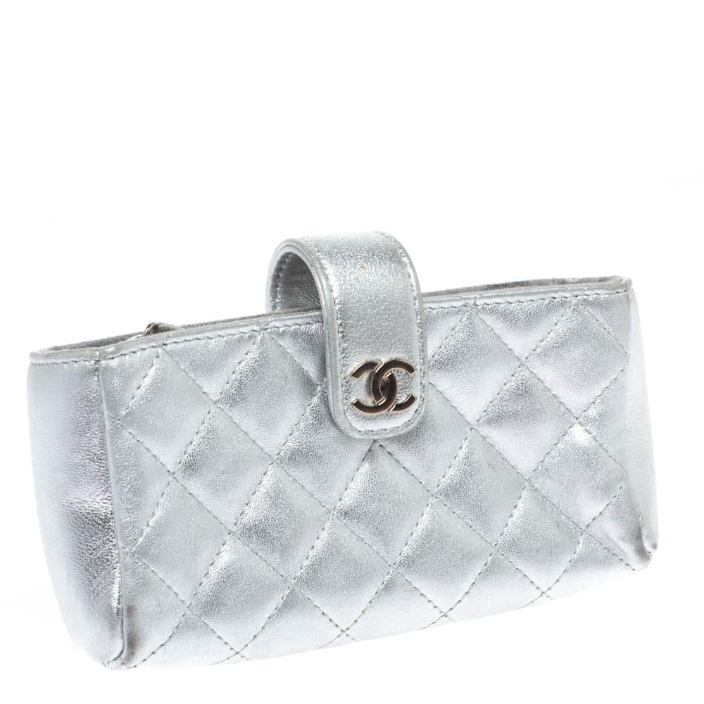 chanel silver pouch