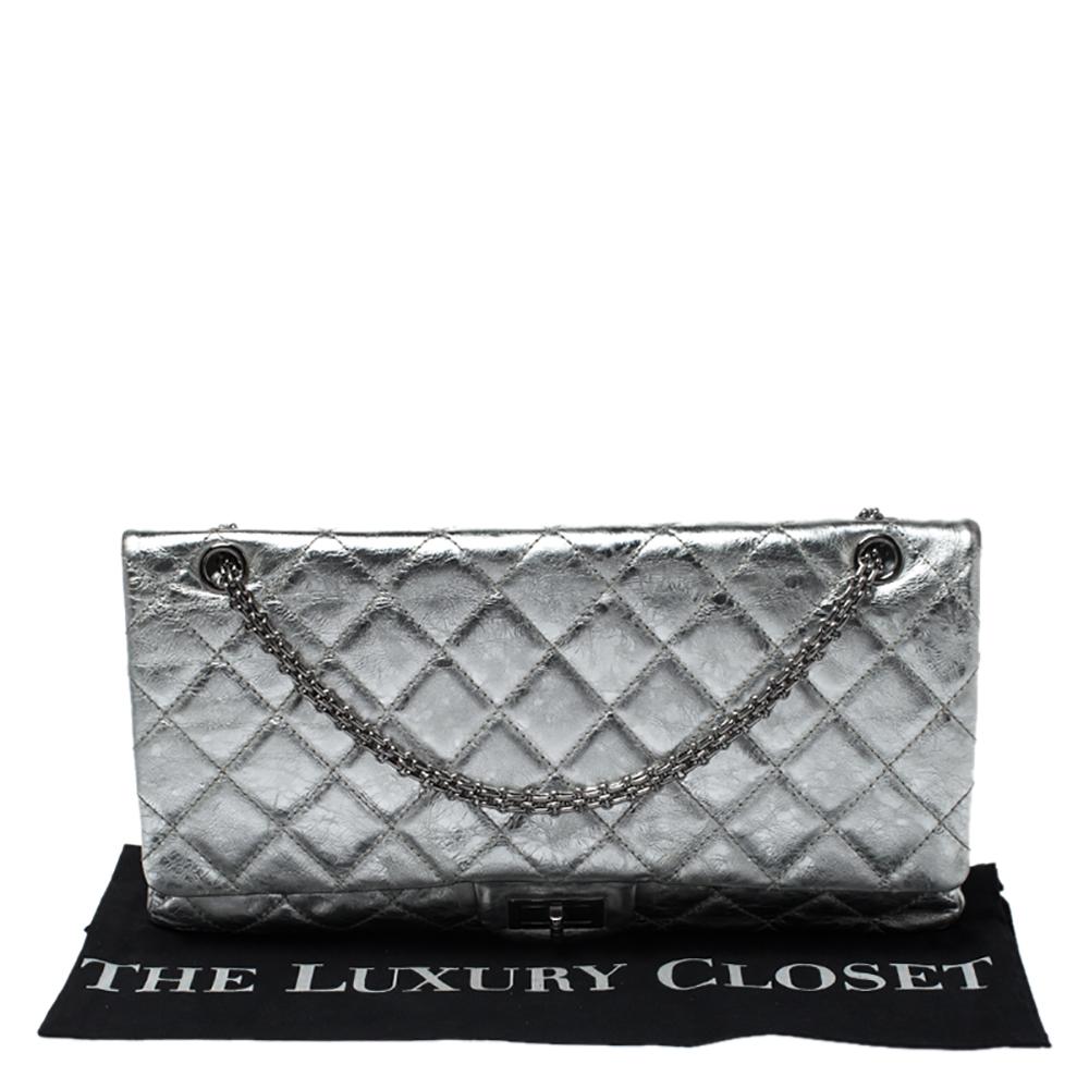 Chanel Metallic Silver Quilted Leather Reissue 2.55 Classic 228 Flap Bag 5