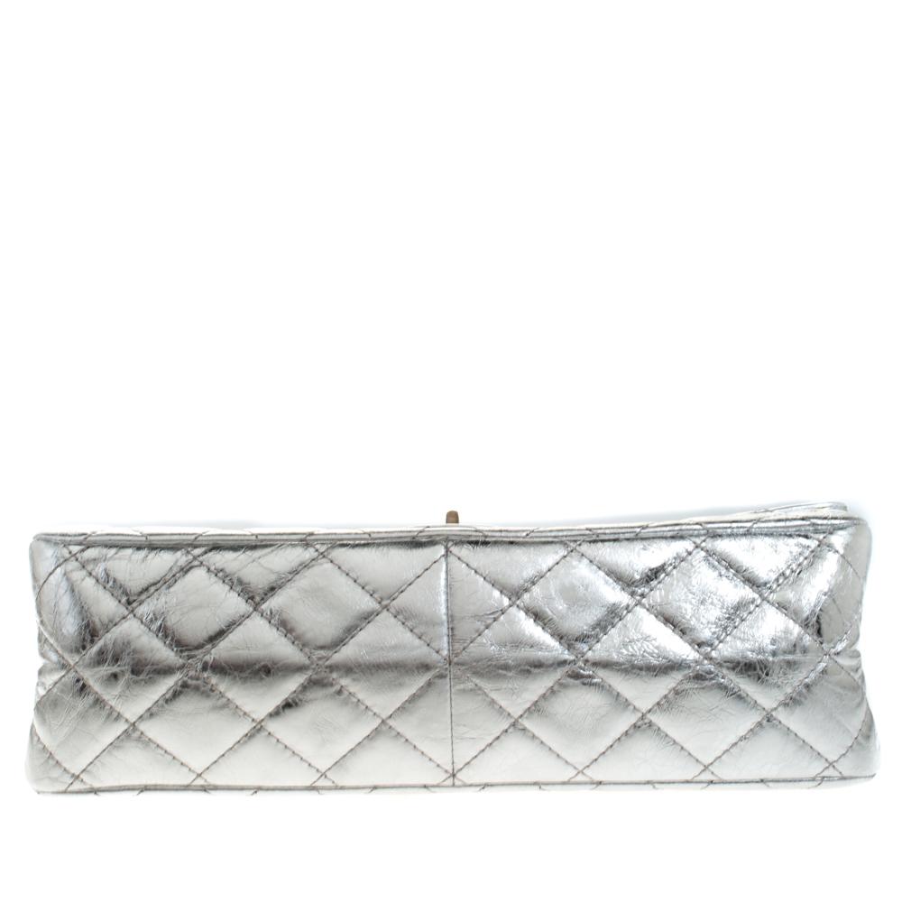 Women's Chanel Metallic Silver Quilted Leather Reissue 2.55 Classic 228 Flap Bag