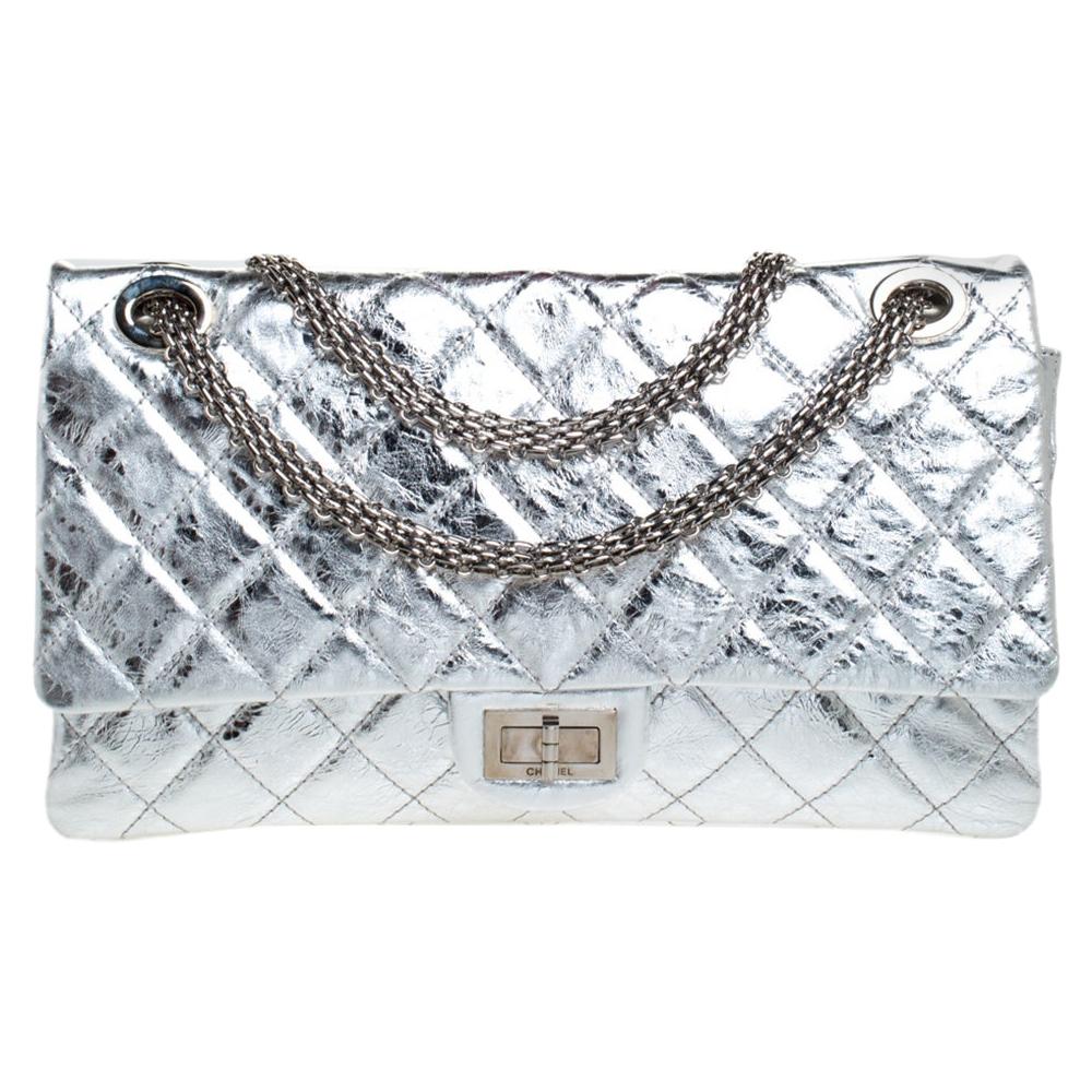 Chanel Metallic Silver Quilted Leather Reissue 2.55 Classic 228 Flap Bag