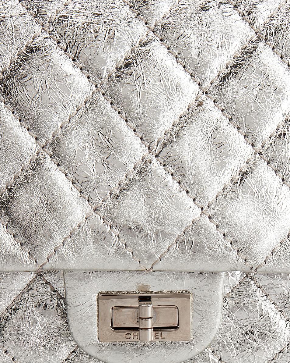 Chanel Metallic Silver Small Calfskin Reissue Double Classic Double Flap  In Excellent Condition For Sale In Miami, FL