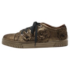 Chanel Metallic Suede Camellia Low-Top Sneakers Size 37.5