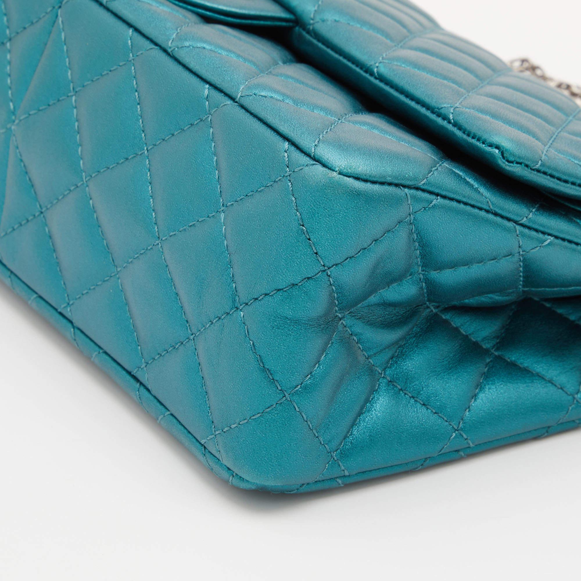 Chanel Metallic Teal Blue Quilted Leather Reissue 2.55 Classic 226 Flap Bag 7