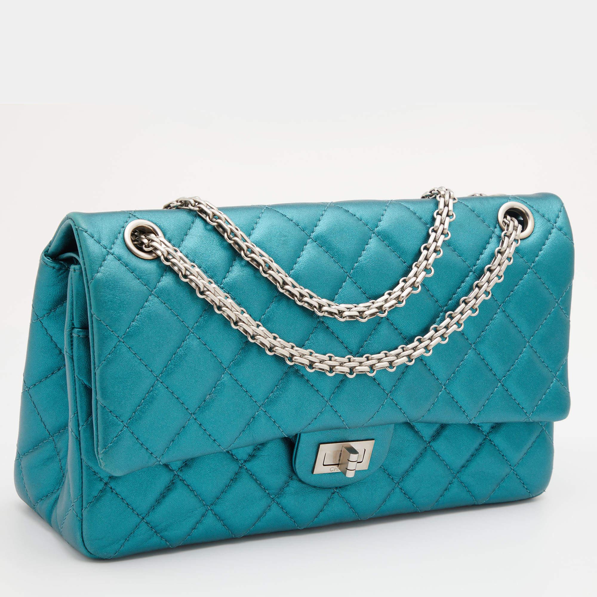 Women's Chanel Metallic Teal Blue Quilted Leather Reissue 2.55 Classic 226 Flap Bag