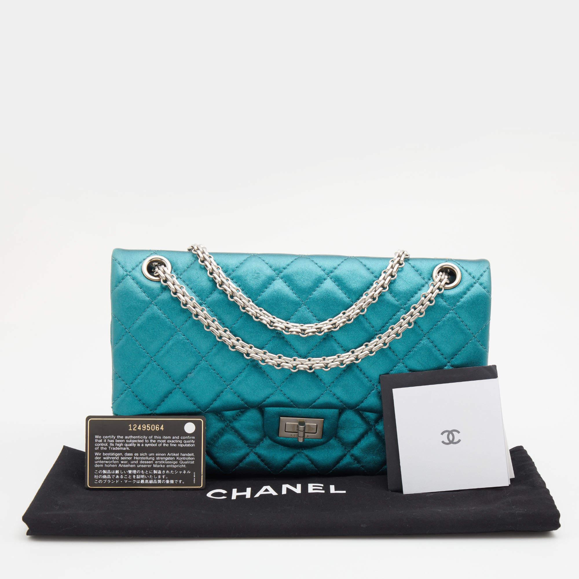 Chanel Metallic Teal Blue Quilted Leather Reissue 2.55 Classic 226 Flap Bag 4