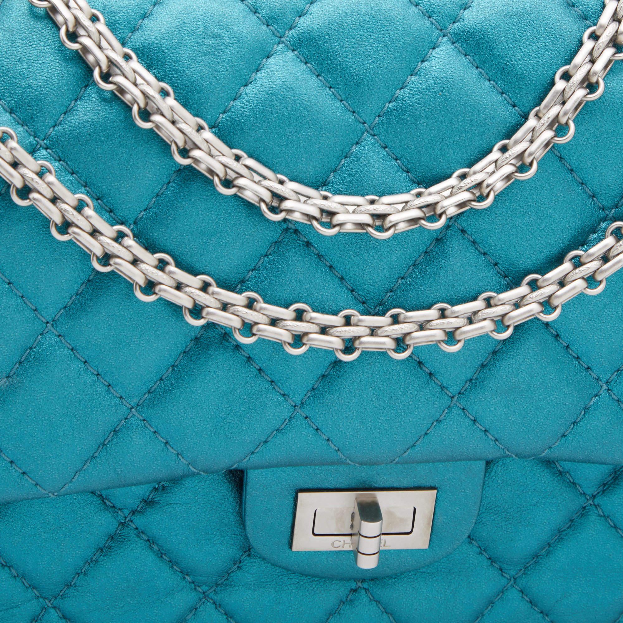Chanel Metallic Teal Blue Quilted Leather Reissue 2.55 Classic 226 Flap Bag 5