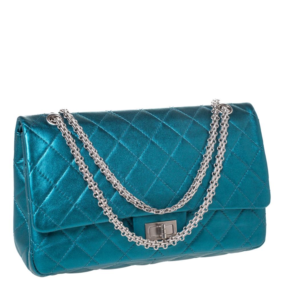 Blue Chanel Metallic Teal Quilted Leather Jumbo Reissue 2.55 Classic 227 Flap Bag