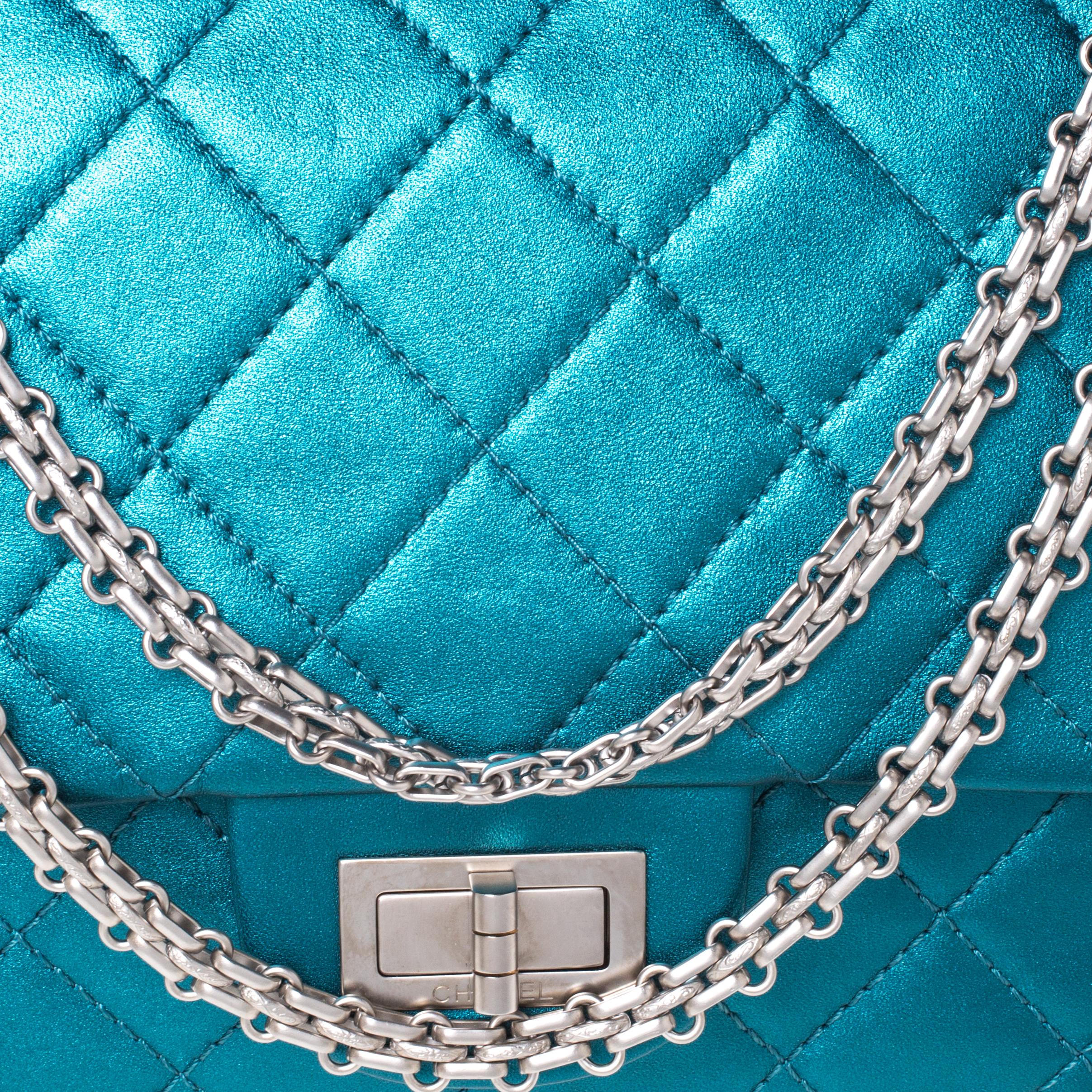 Women's Chanel Metallic Teal Quilted Leather Jumbo Reissue 2.55 Classic 227 Flap Bag