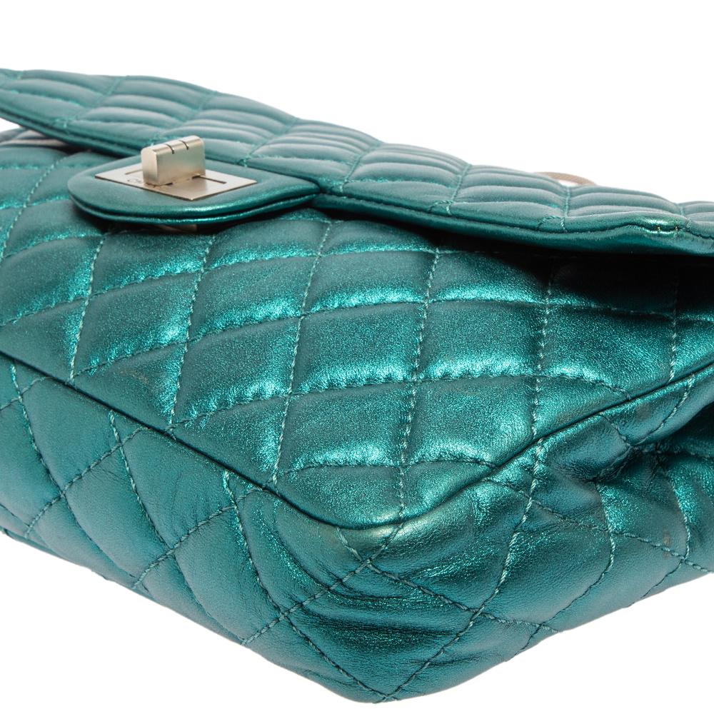 Chanel Metallic Teal Gestepptes Leder Reissue 2.55 Classic 226 Klappentasche 7