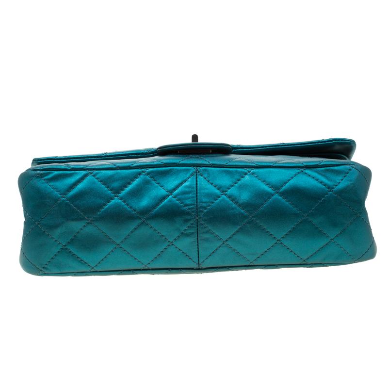 Women's Chanel Metallic Turquoise Quilted Leather Jumbo 2.55 Reissue Classic 227 Flap Ba