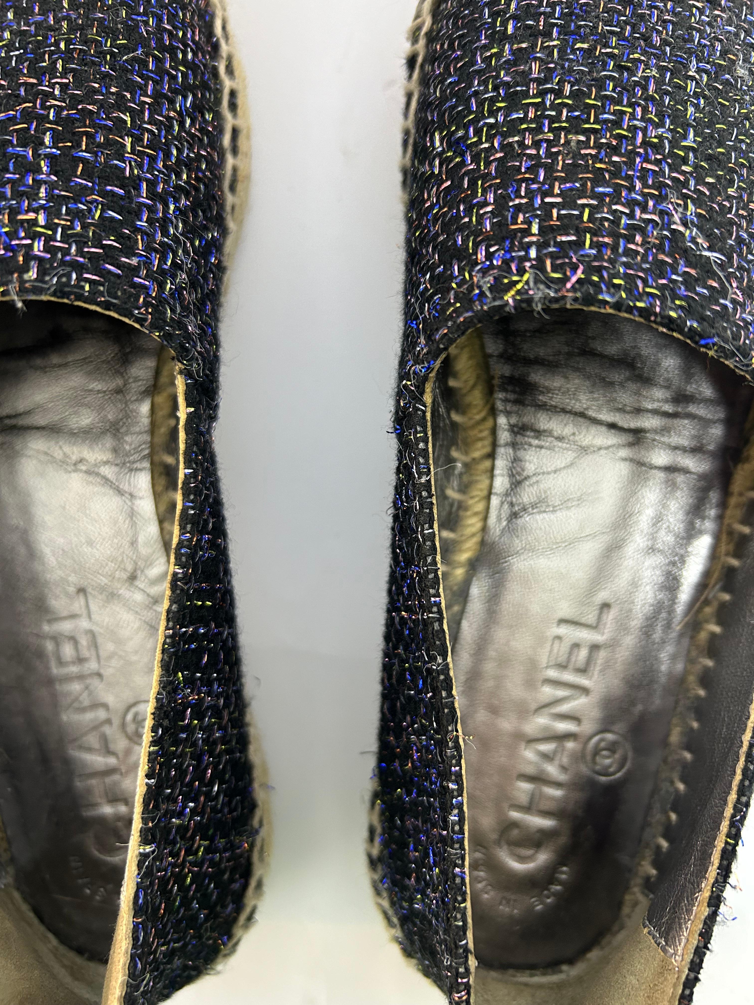 Chanel Metallic Tweed and CC Cap Toe Espadrilles Size EU 36 For Sale 9