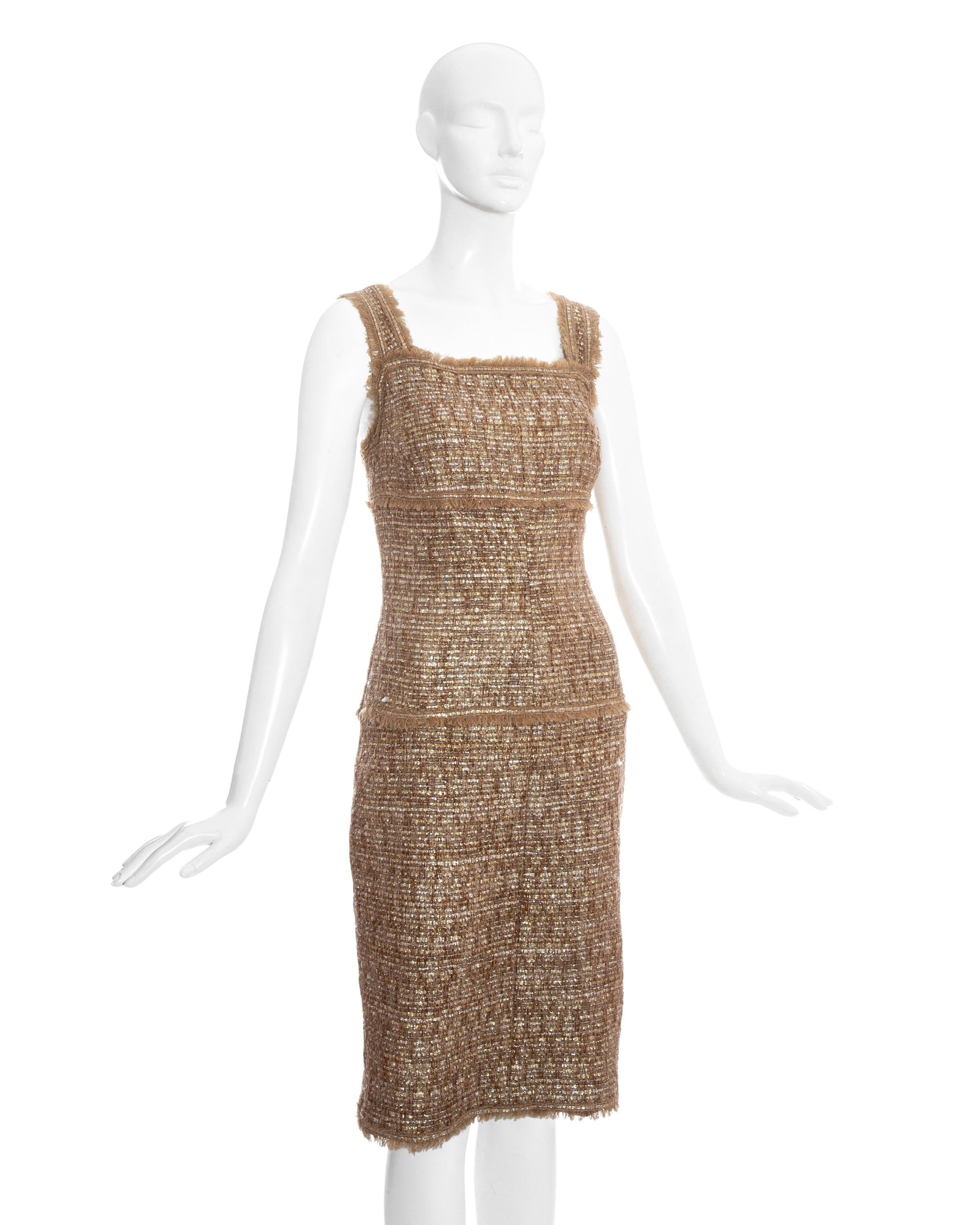 Metallic tweed dress by Chanel with frayed details