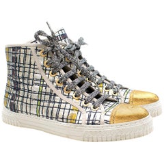 Chanel Metallic Tweed High-Top Sneakers 39