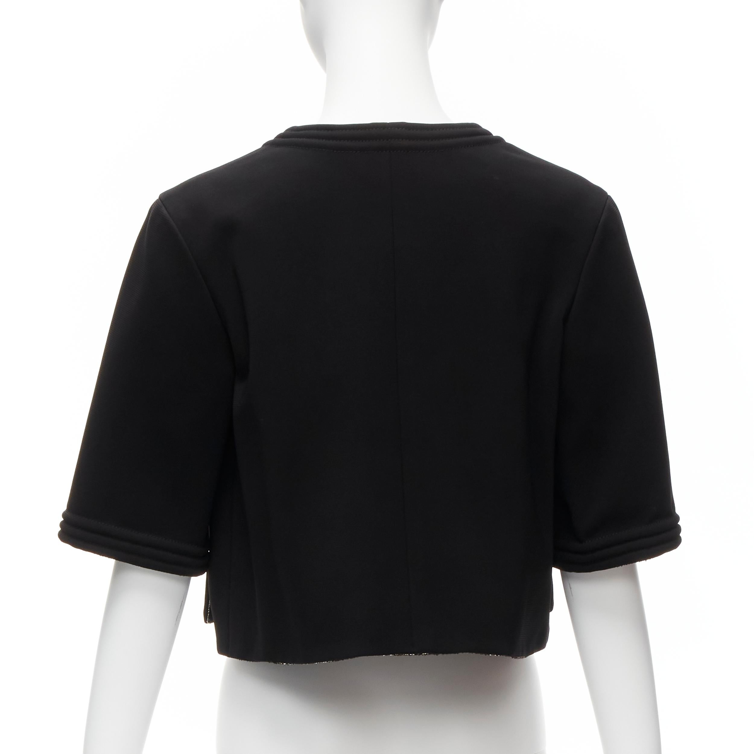 Women's CHANEL metallic tweed lined topstitched 4 pocket cropped bolero jacket FR34