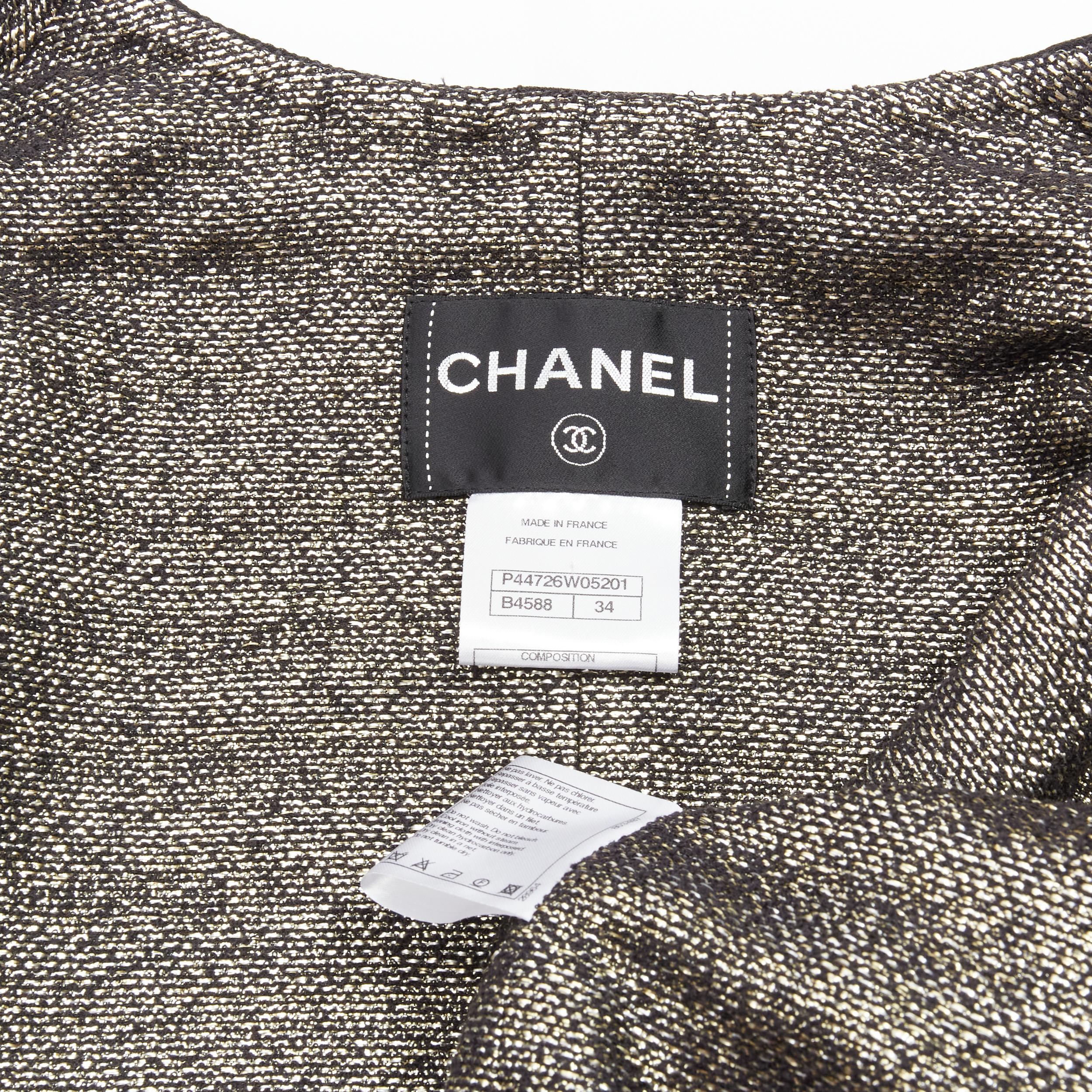 CHANEL metallic tweed lined topstitched 4 pocket cropped bolero jacket FR34  For Sale 4