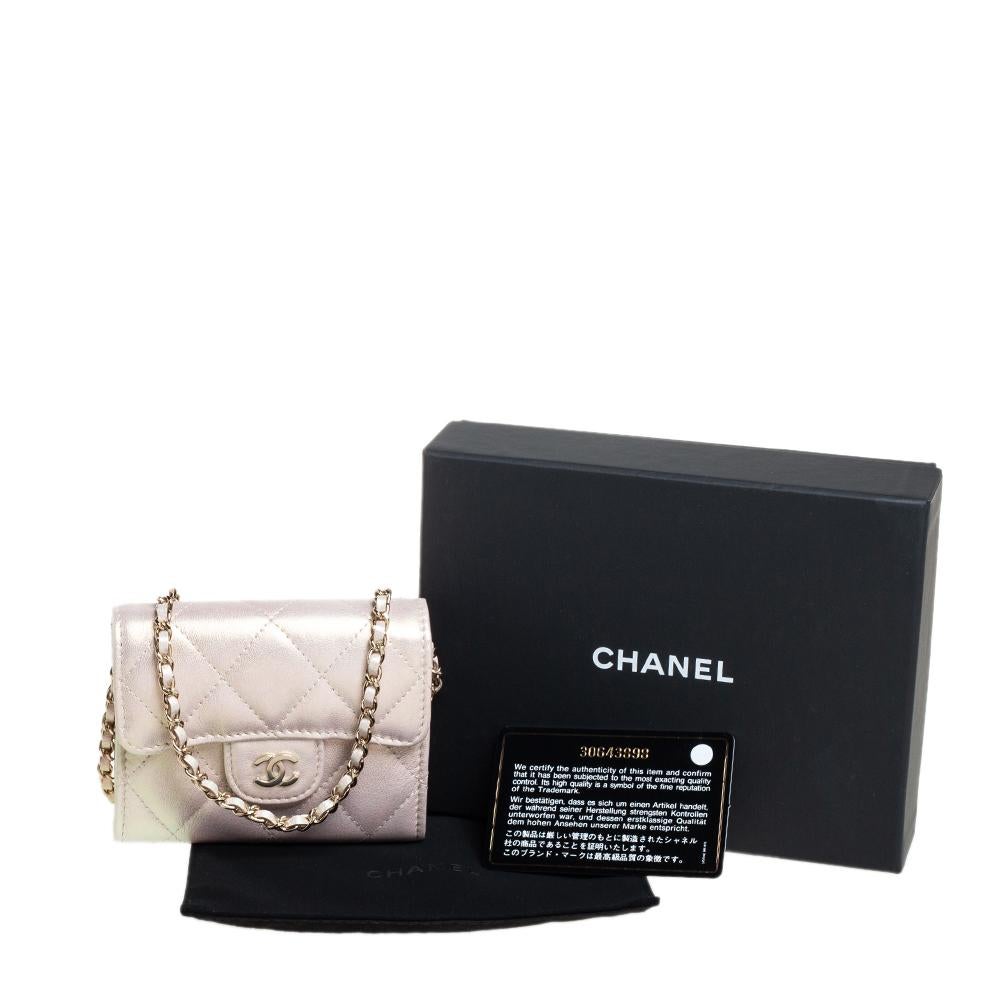 Chanel Metallic White Leather Card Holder with Chain 7