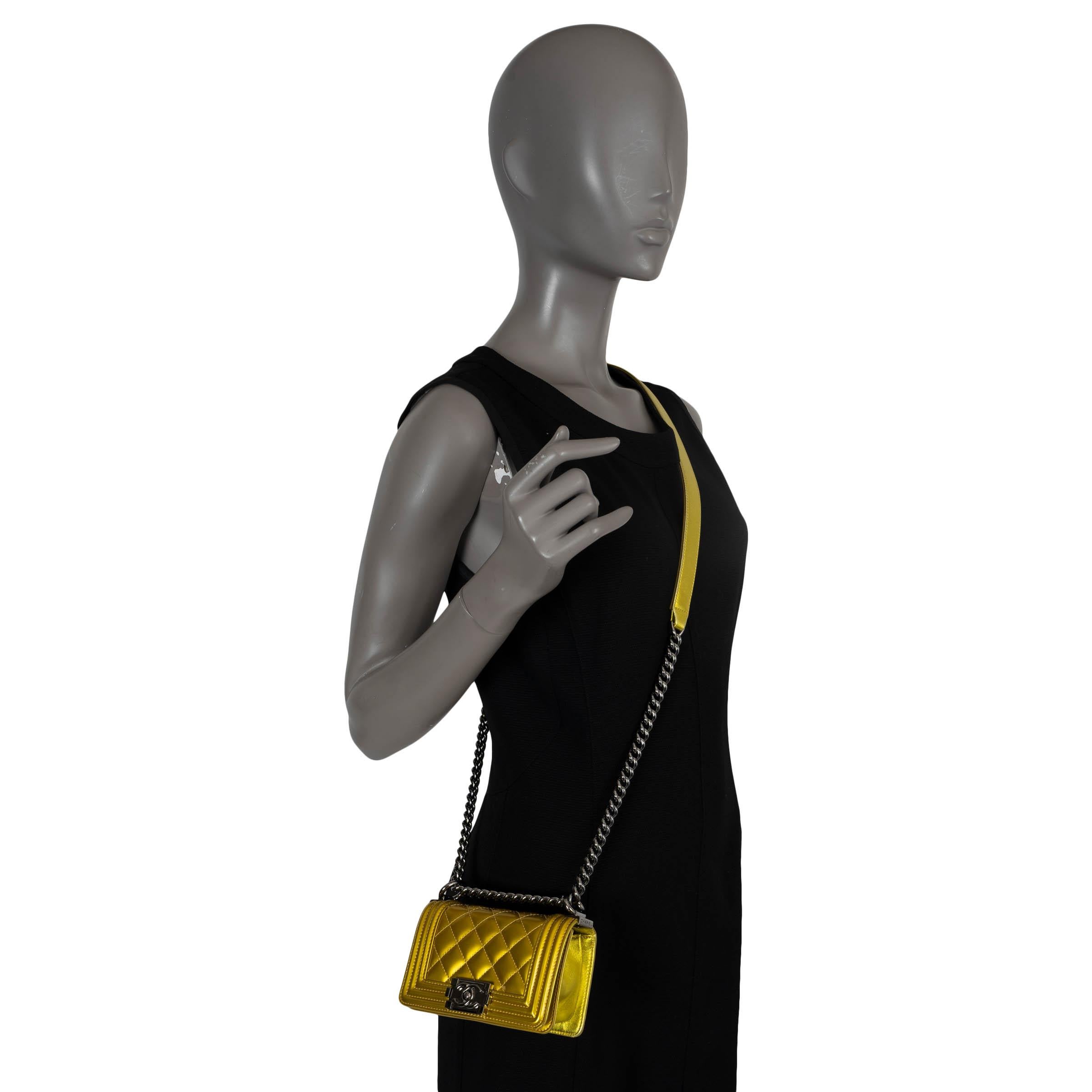CHANEL metallic yellow patent leather 2014 14S MINI BOY Shoulder Bag For Sale 6