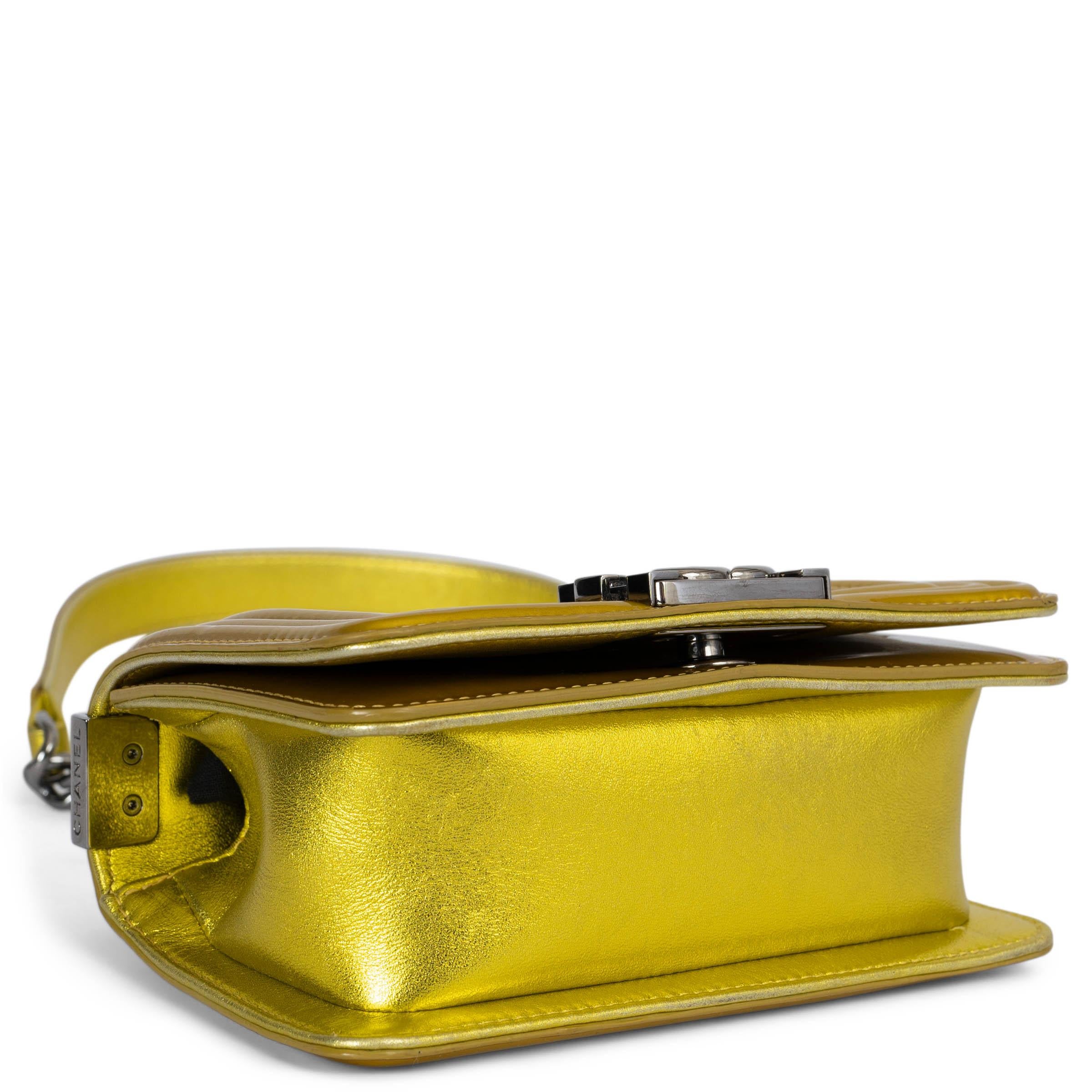 Women's CHANEL metallic yellow patent leather 2014 14S MINI BOY Shoulder Bag For Sale