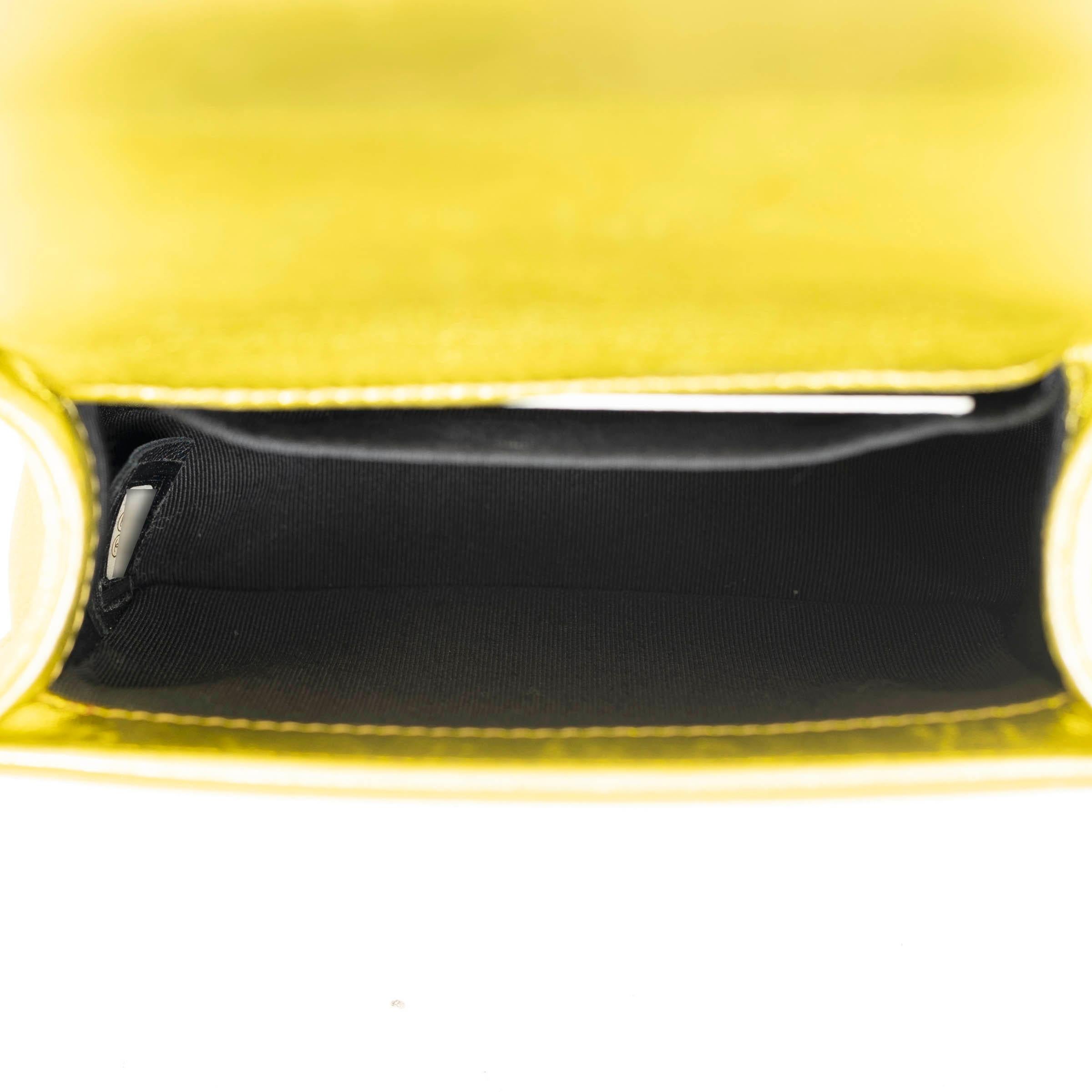 CHANEL metallic yellow patent leather 2014 14S MINI BOY Shoulder Bag For Sale 2