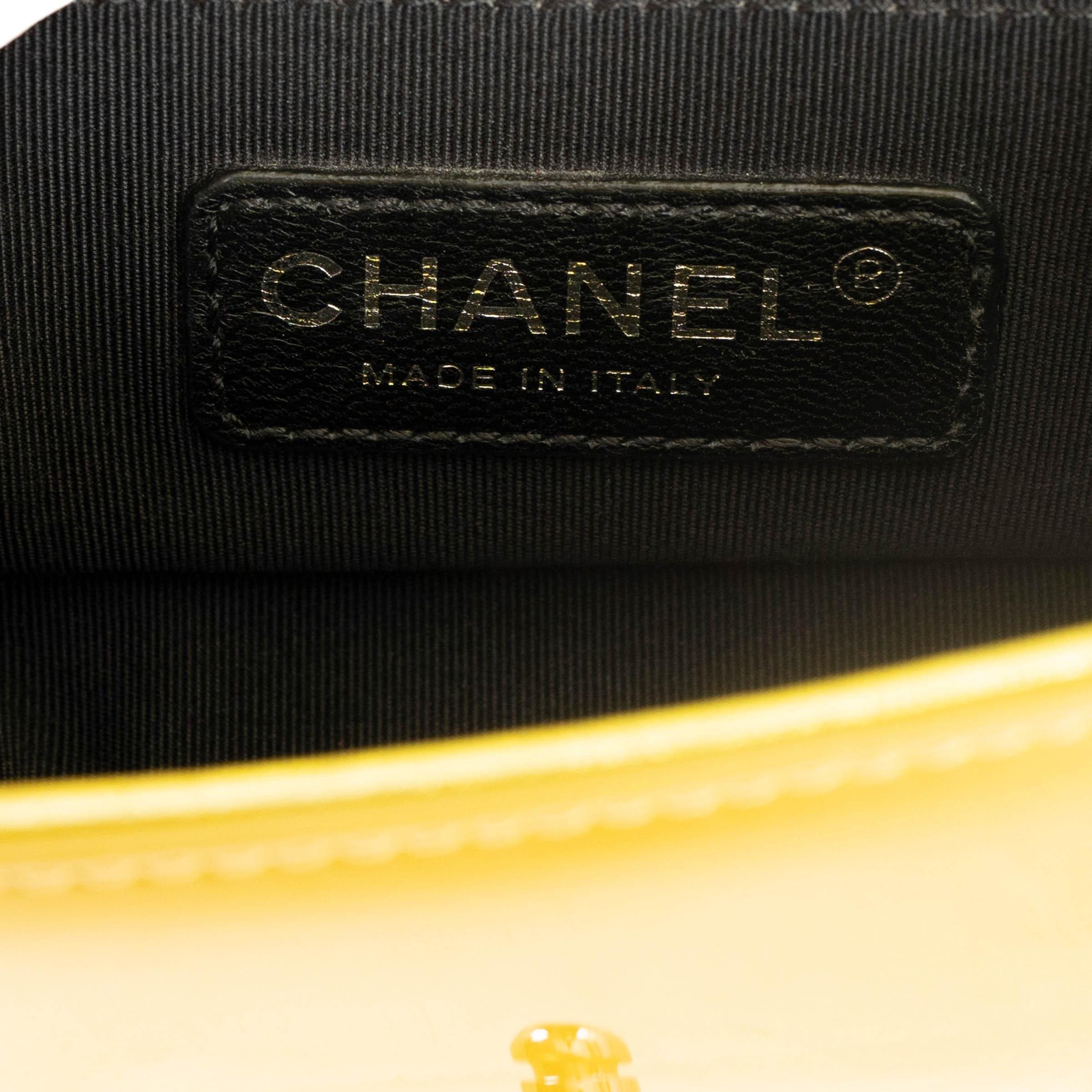 CHANEL metallic yellow patent leather 2014 14S MINI BOY Shoulder Bag For Sale 3