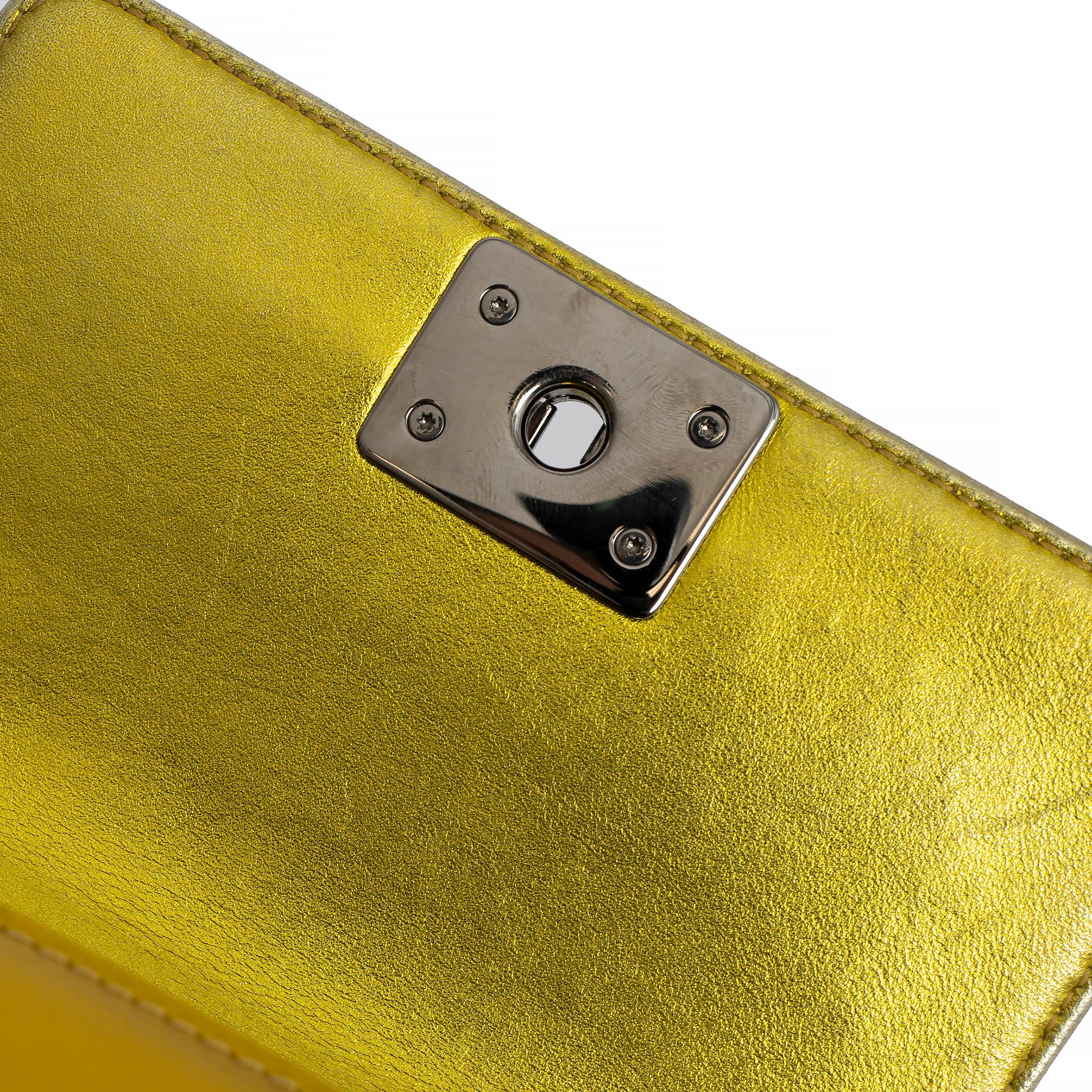 CHANEL metallic yellow patent leather 2014 14S MINI BOY Shoulder Bag For Sale 5