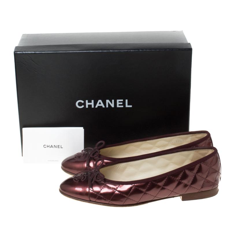 Chanel MetallicBrown Quilted Patent Leather CC Bow Cap Toe Ballet Flats Size39.5 4