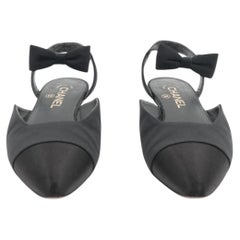 Chanel Métiers d’Art 2020 Black Grosgrain Satin Bow Slingback Flats