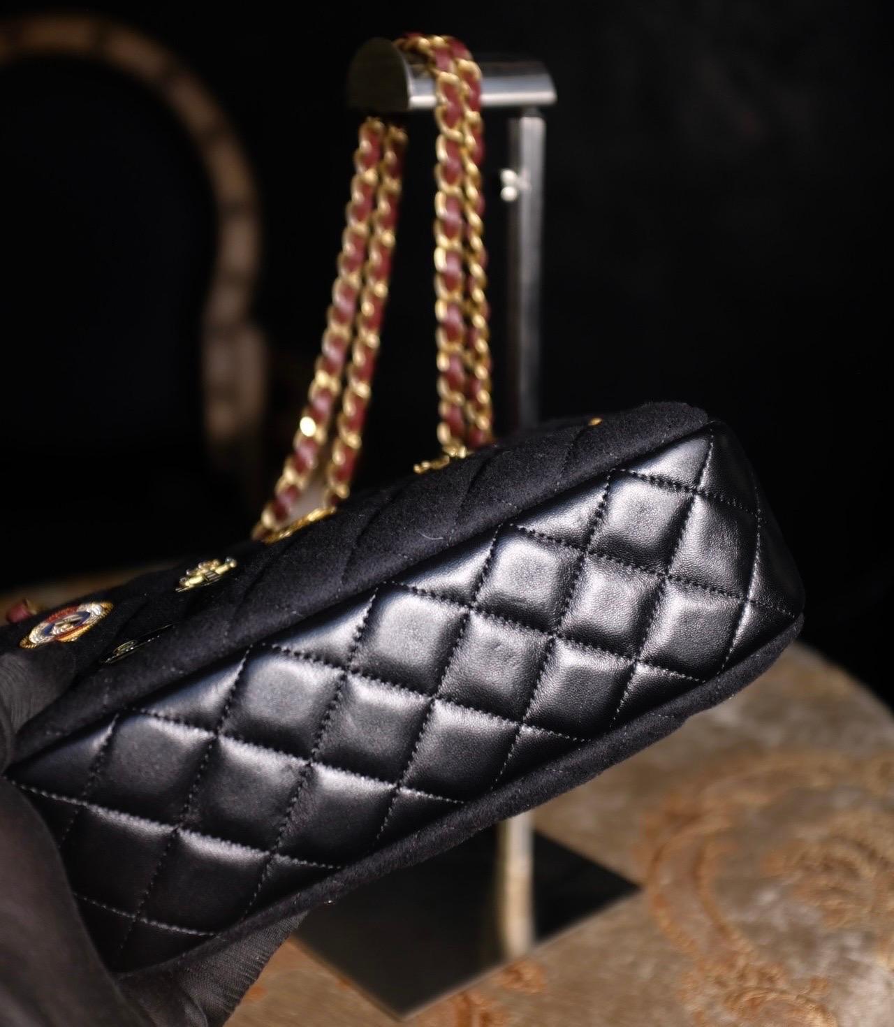 Black Chanel Métiers d'Art Paris-Hamburg Wool Charms Camera Bag For Sale