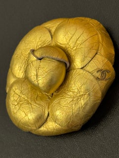 Chanel métiers d’art Paris NYC 2019 Egyptian Gold leather camélia Brooch