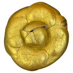 Chanel métiers d’art Paris NYC 2019 Egyptian Gold leather camélia Brooch