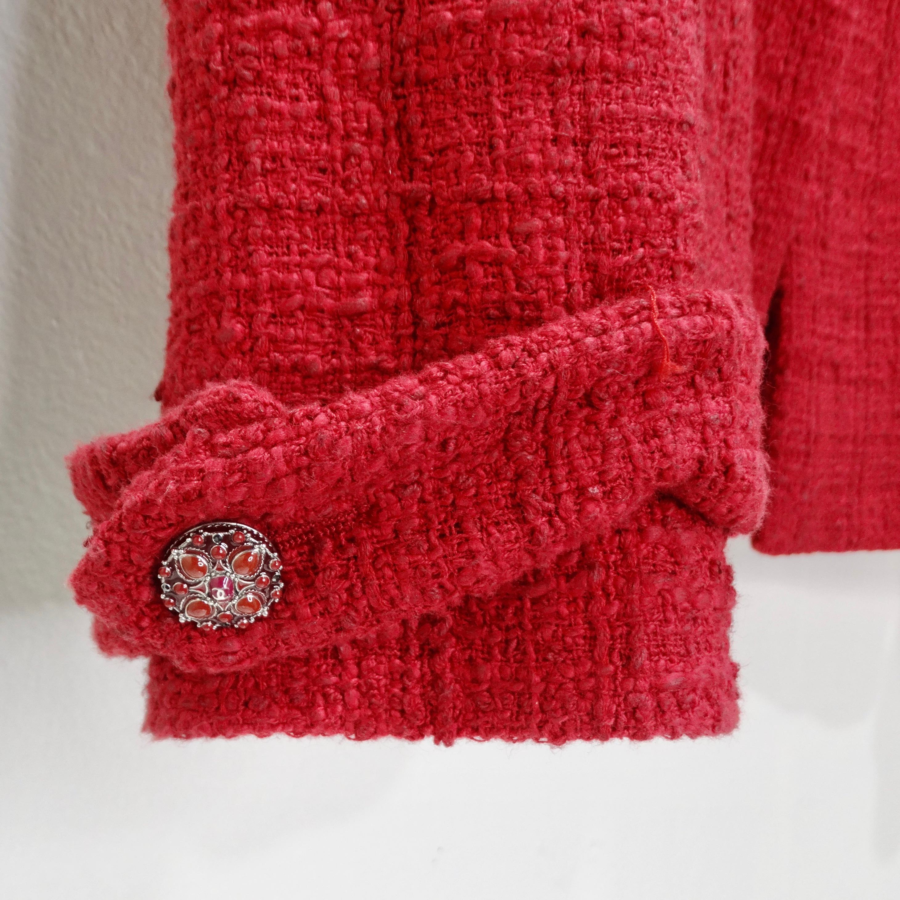 Chanel Métiers d'Art Red Tweed Jacket Blazer For Sale 1