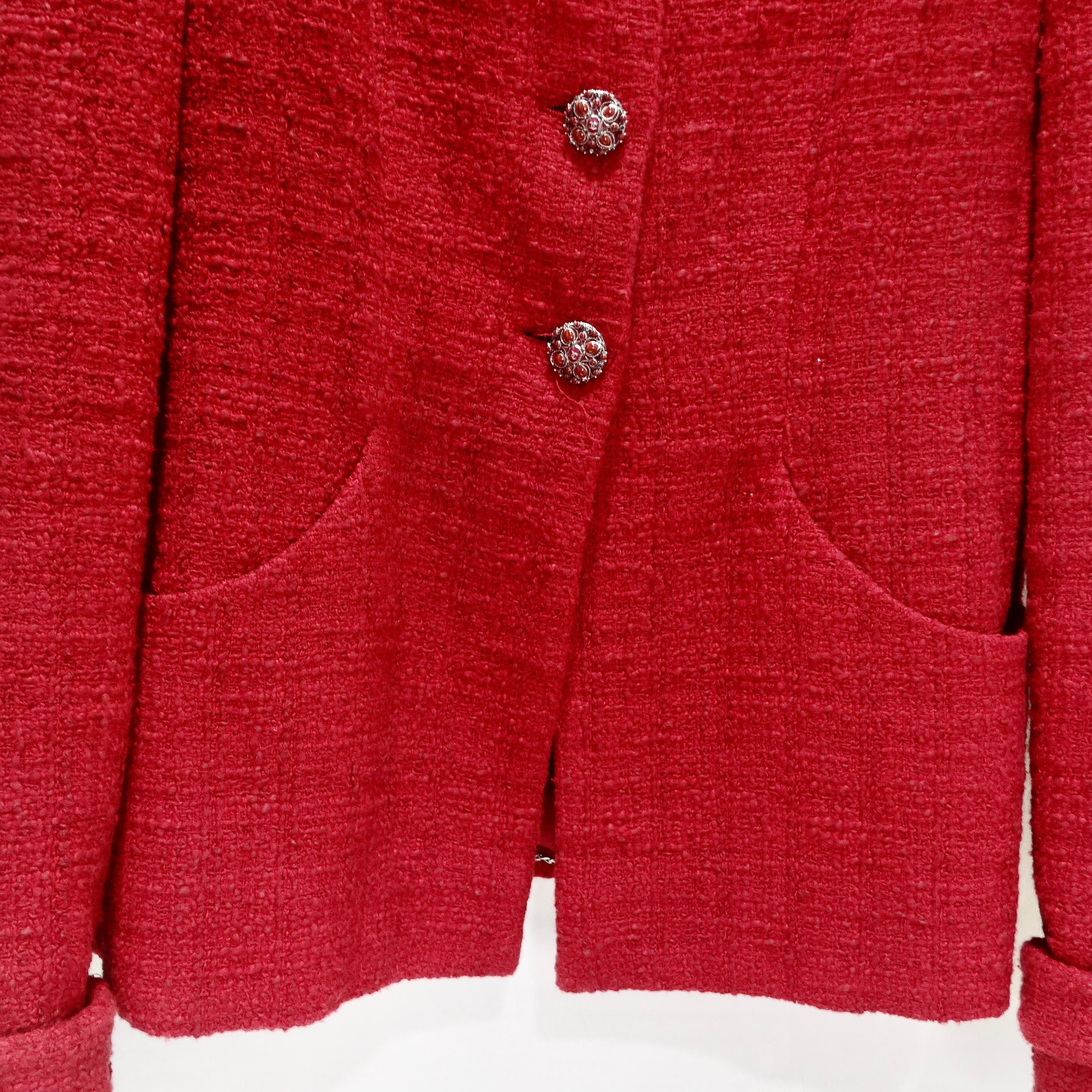 Chanel Métiers d'Art Red Tweed Jacket Blazer For Sale 2